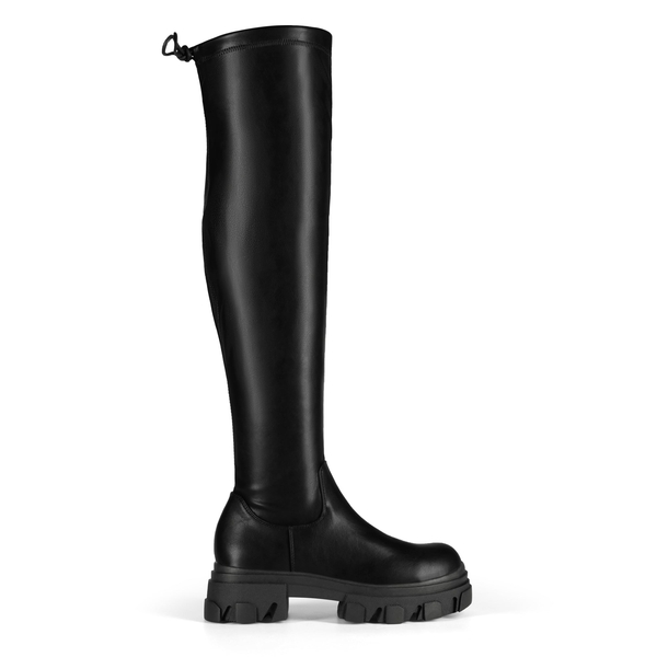 Ikon Stretchy Over The Knee Boots - BLACK PU - 2